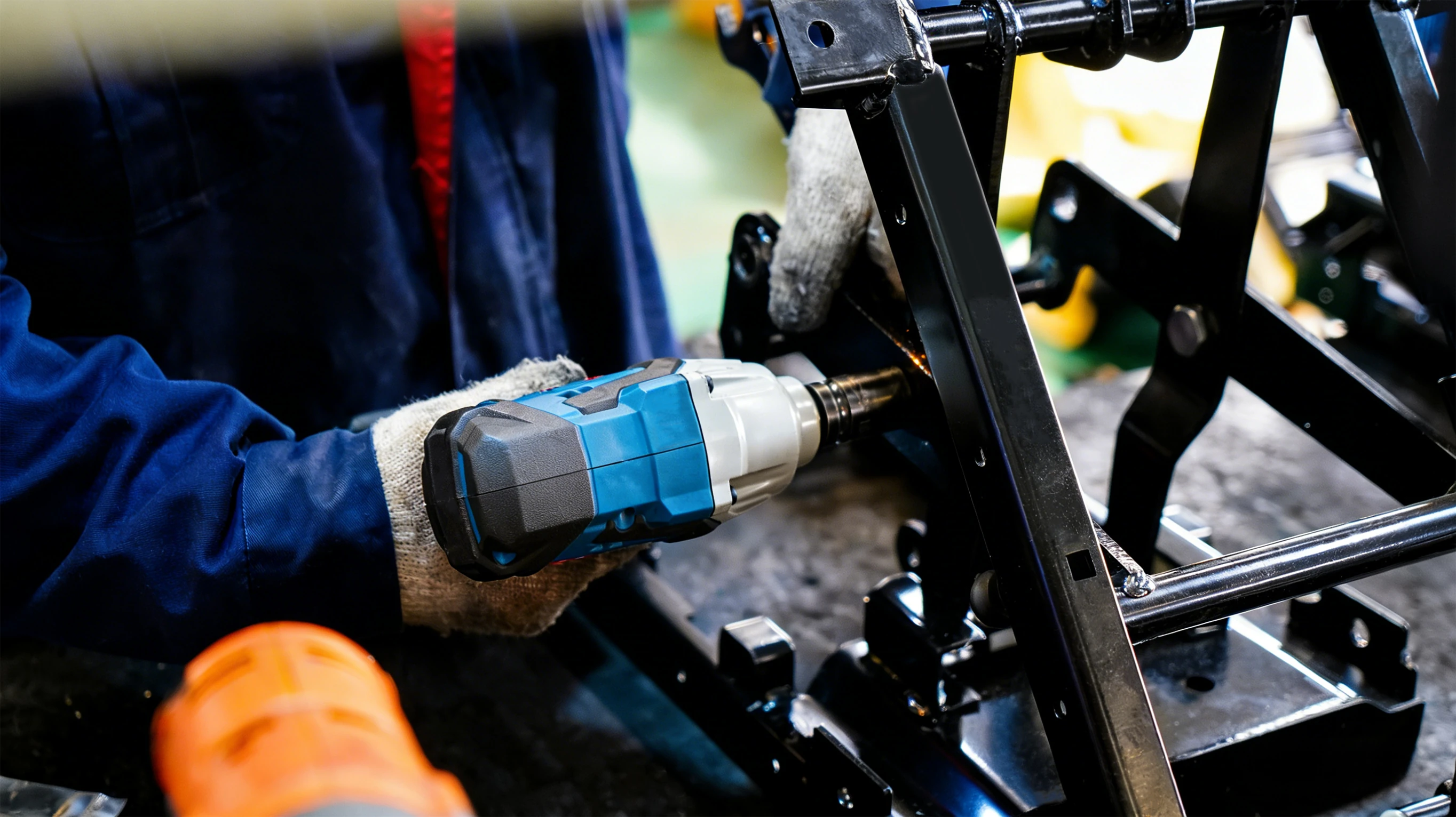 Operator station fitting a suspension unit to a seat on the assembly line